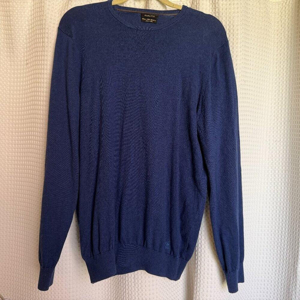 Massimo Dutti Mens XL Cotton Silk Cashmere Sweater Navy Elbow Patch